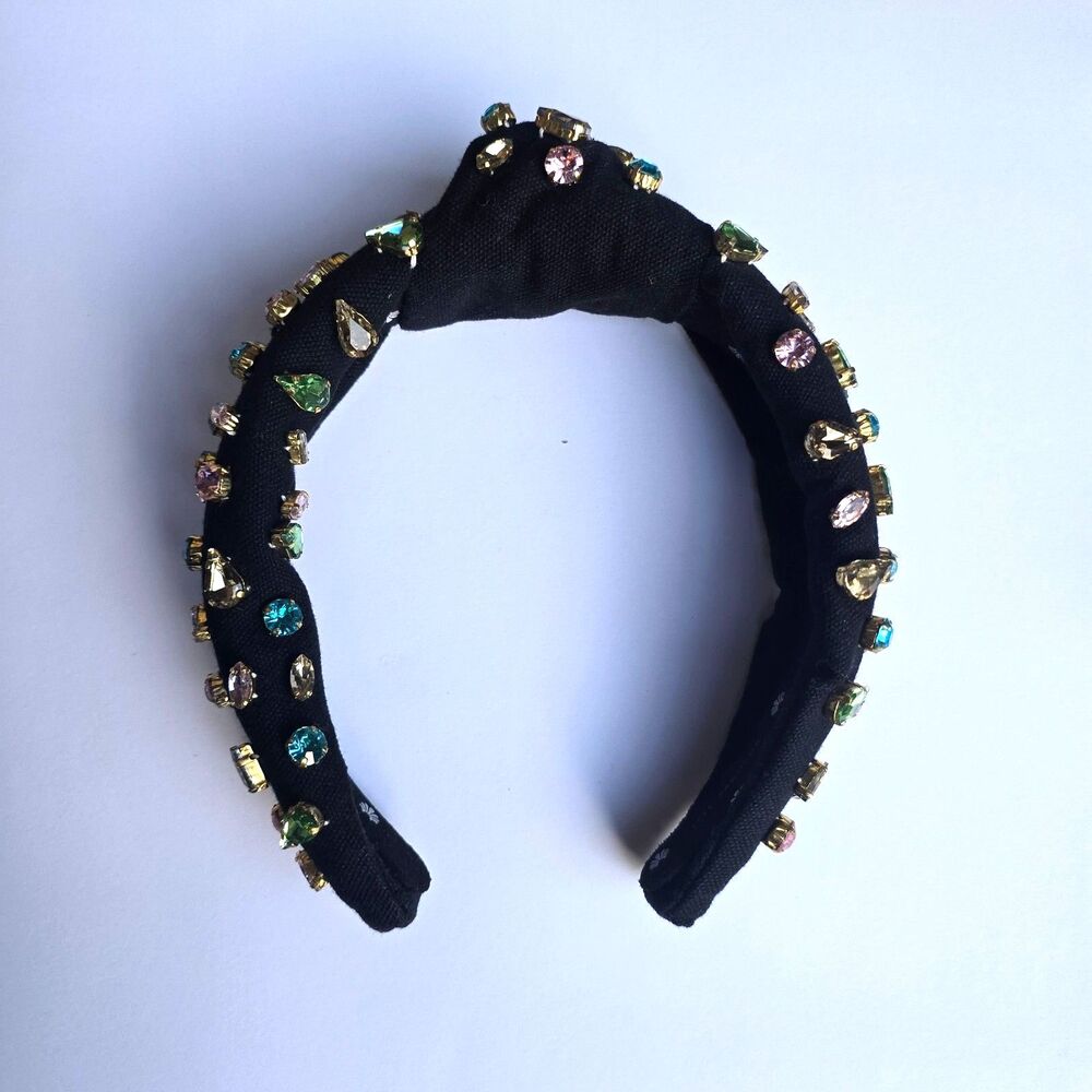LELE SADOUGHI Mixed Crystal Black Canvas Top Knot Knotted Statement Headband